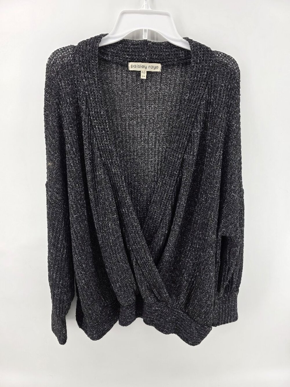 Paisley Raye Dark Grey Crossover Front Knit Sweater – Size 2X